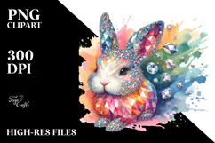 Colorful Diamond Bunny, Watercolor PNG Product Image 2