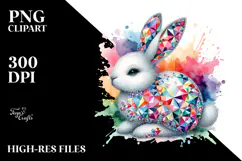 Colorful Diamond Bunny, Watercolor PNG Product Image 2