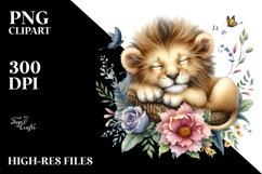 Sleeping Baby Lion in Whimsical Watercolor, PNG Product Image 2