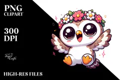 Innocent Owl with Flower Crown PNG Product Image 2