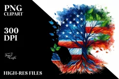 Abstract Tree in USA Flag Colors PNG Product Image 3