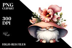 Cute GNOME with Big Hat and Ranunculus PNG Product Image 2