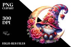 Pink Gnome on Moon with Roses PNG Product Image 2