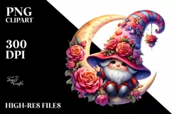 Pink Gnome on Moon with Roses PNG Product Image 2