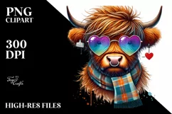 Highland Calf with Heart Shaped Sunglasses PNG Product Image 2