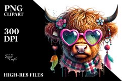 Digital Painting Highland Calf with Heart Sunglasses, PNG Product Image 2