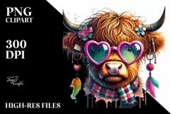 Digital Painting Highland Calf with Heart Sunglasses, PNG Product Image 2