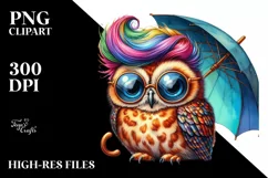 Proud Owl Posed Sitting, Vibrant Watercolor PNG Product Image 1