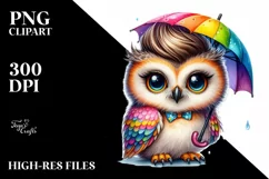 Proud Owl Posed Sitting, Vibrant Watercolor PNG Product Image 3