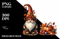Detailed Watercolor Autumn Gnome, PNG Product Image 1