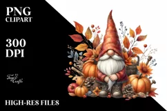 Detailed Watercolor Autumn Gnome, PNG Product Image 1