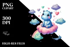 Colorful Watercolor Hippo PNG Product Image 2