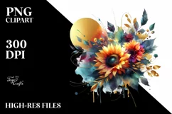 Abstract Vibrant Bouquet Gold Foil Sunflower Sticker Clipart Product Image 1
