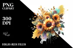 Abstract Vibrant Bouquet Gold Foil Sunflower Sticker Clipart Product Image 1