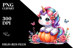 Cute Baby Unicorn Pumpkin Clipart Product Image 2
