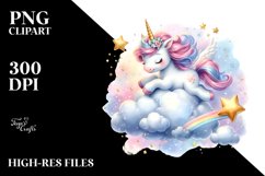 Cute Unicorn Bouncing Cloud Shimmering Star Clipart Product Image 3