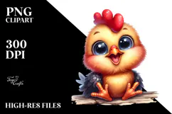 Happy Baby Rooster Sitting | Watercolor Clipart Product Image 2
