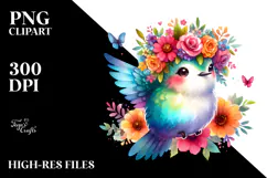 Vibrant Hummingbird Flower Crown Clipart Product Image 2