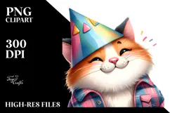 Silly Cat with Party Hat, Transparent PNG Product Image 2