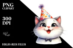 Playful Cat with Party Hat PNG Product Image 2