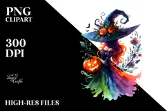 Vibrant Witch Drawing, Watercolor PNG Product Image 2