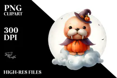 Cute Baby Walrus on Cloud Retro PNG Product Image 2