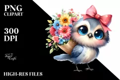 Watercolor Bird Big Eyes Clipart Product Image 1