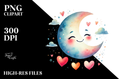 Hearts Scribbled Half Moon Smiling Cloud PNG Product Image 2