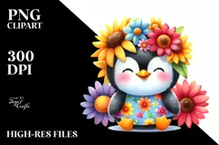 Cute Baby Penguin Dressed, Smiling Sun Flowers Product Image 3