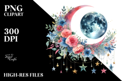 Vibrant Half Moon with Flowers PNG Product Image 2