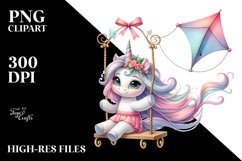 Cute Baby Unicorn Playing on Swing | Clipart Product Image 3