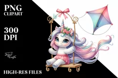 Cute Baby Unicorn Playing on Swing | Clipart Product Image 3