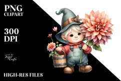 Watercolor Baby Gnome with Dahlia Flower PNG Product Image 2