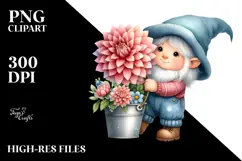 Cute Baby GNOME with Dahlia PNG Product Image 2