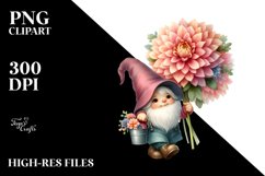 Watercolor Baby Gnome with Dahlia Flower PNG Product Image 2