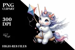 Cute Baby Unicorn Playing on Swing | Clipart Product Image 1