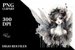 Abstract Gothic Fairy with Red Roses PNG Product Image 1