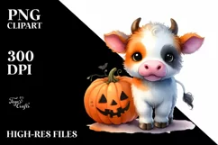 Vibrant Baby Cow Halloween Scene | Clipart Product Image 3