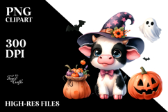 Vibrant Baby Cow Halloween Scene | Clipart Product Image 2