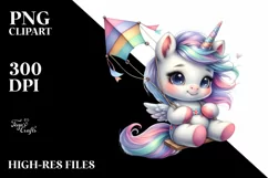 Cute Baby Unicorn Playing on Swing | Clipart Product Image 1