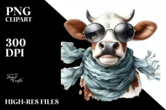 Cute Cow with Silk Scarf Watercolor Clipart Product Image 1