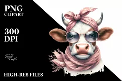 Cute Cow with Silk Scarf Watercolor Clipart Product Image 1