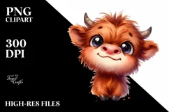 Expressive Highland Cow Watercolor, PNG Product Image 1