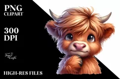 Expressive Highland Cow Watercolor, PNG Product Image 1