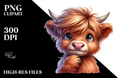 Expressive Highland Cow Watercolor, PNG Product Image 2