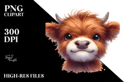 Expressive Highland Cow Watercolor, PNG Product Image 2