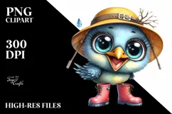 Watercolor Baby Bird with Big Eyes and Sun Hat Product Image 3
