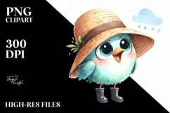 Watercolor Baby Bird with Big Eyes and Sun Hat Product Image 1