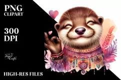 Boho Otter Love Sign Watercolor Clipart Product Image 1