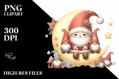 Santa with Gnomes on Moon PNG Product Image 3